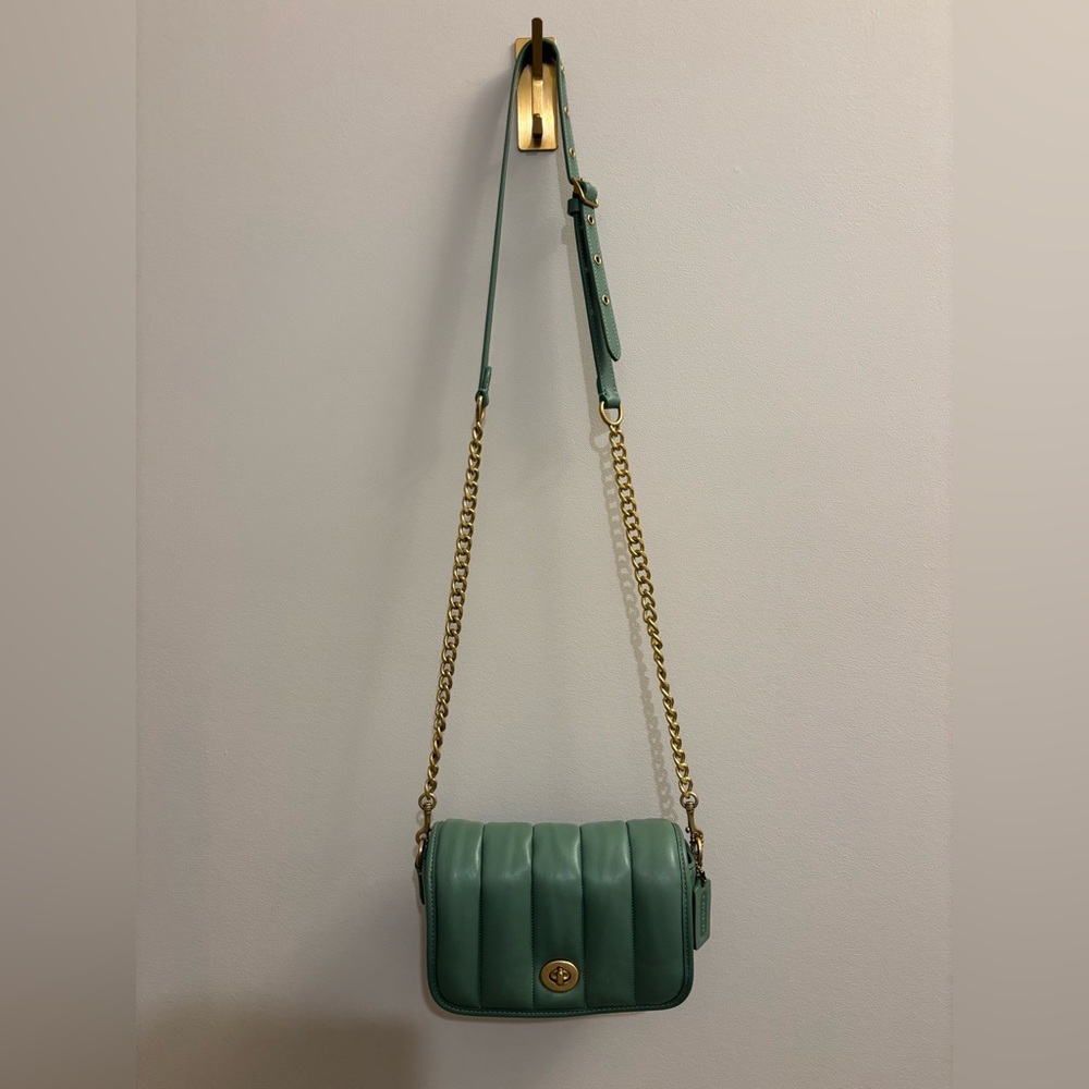 Coach Green Quilted Crossbody Bag with Gold Chain